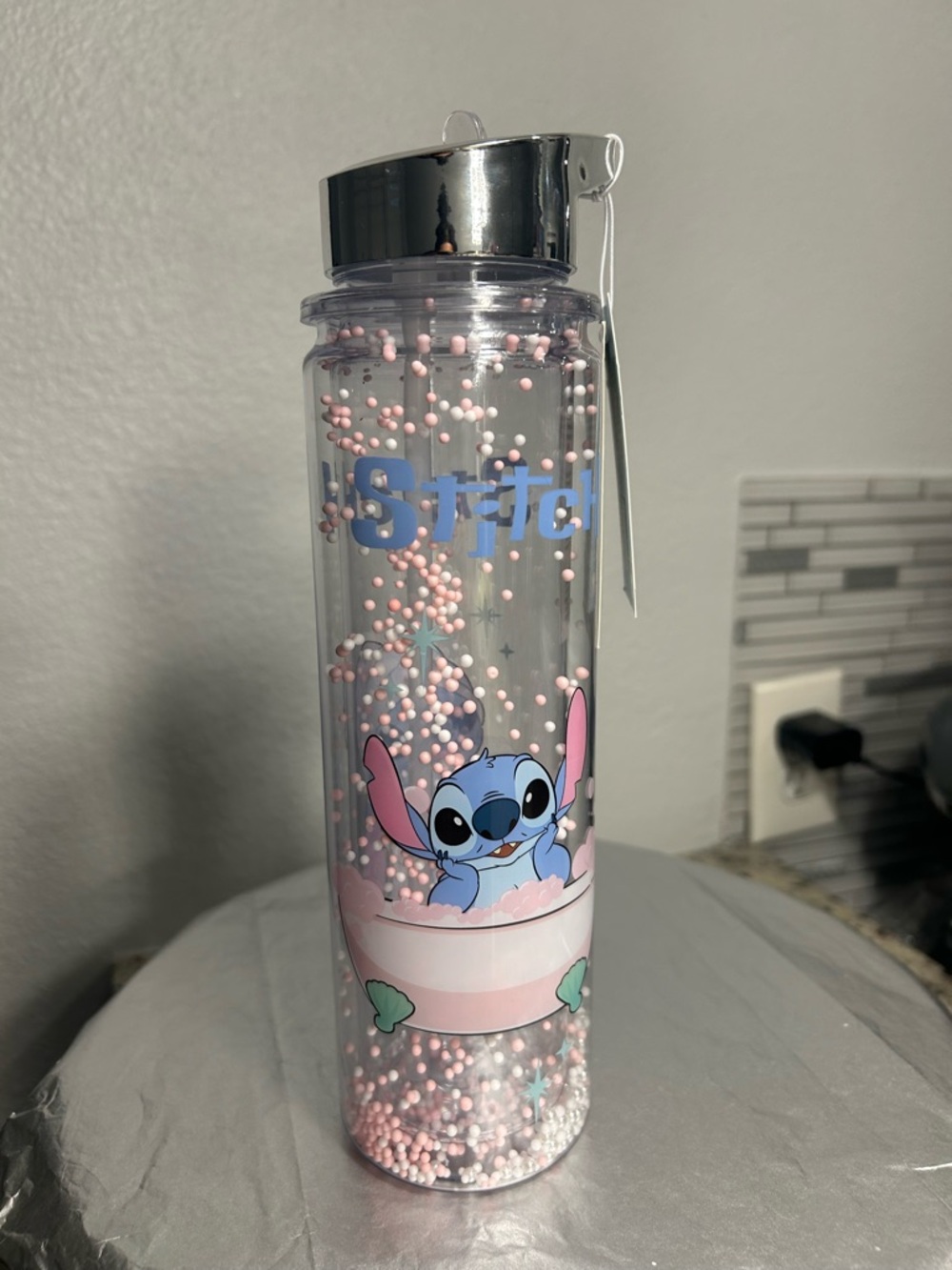 Claire's Pink & Blue Stitch Floating Glitter Water Bottle